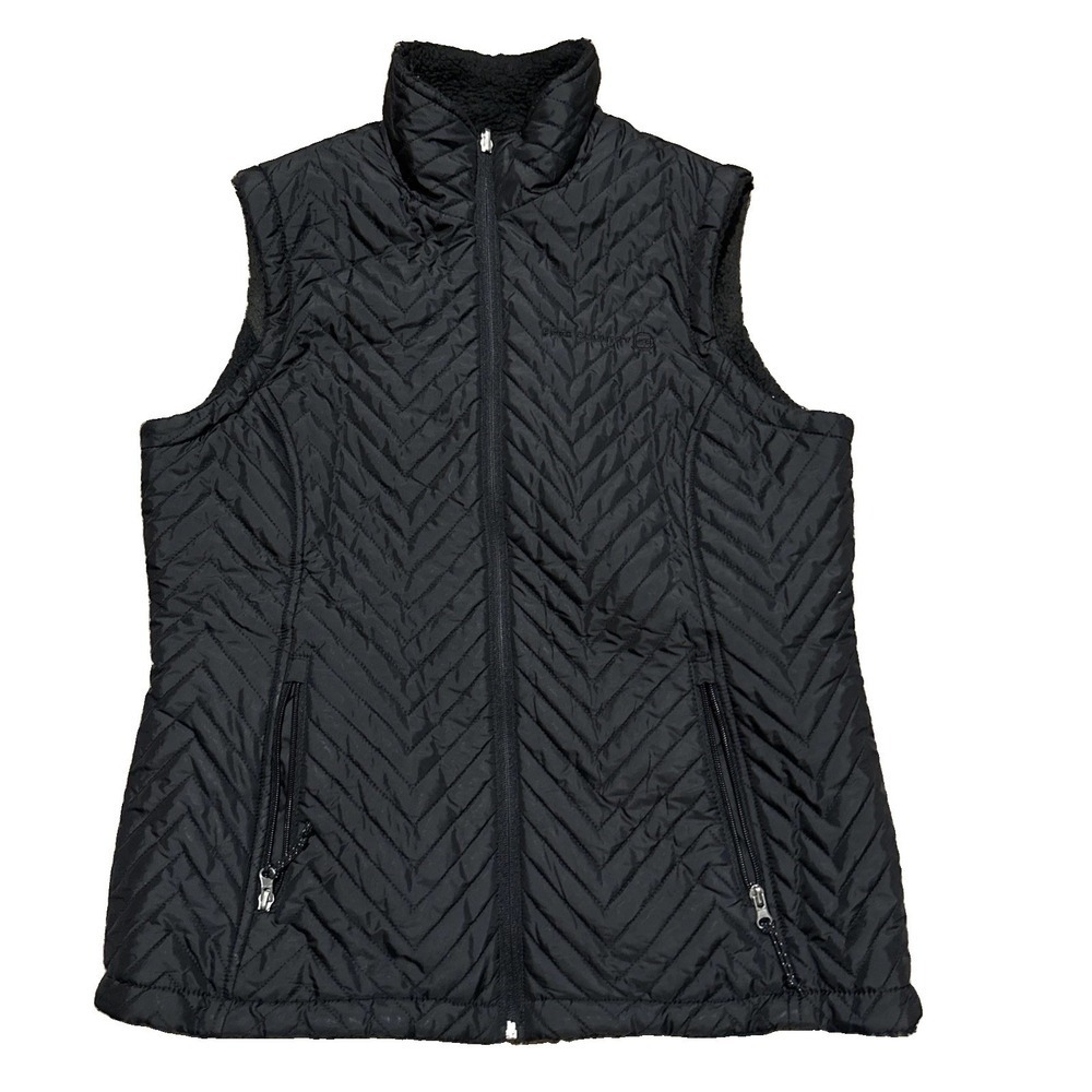 Free Country Women Vest Size M Black Quilted Fleece Lined Full Zipper